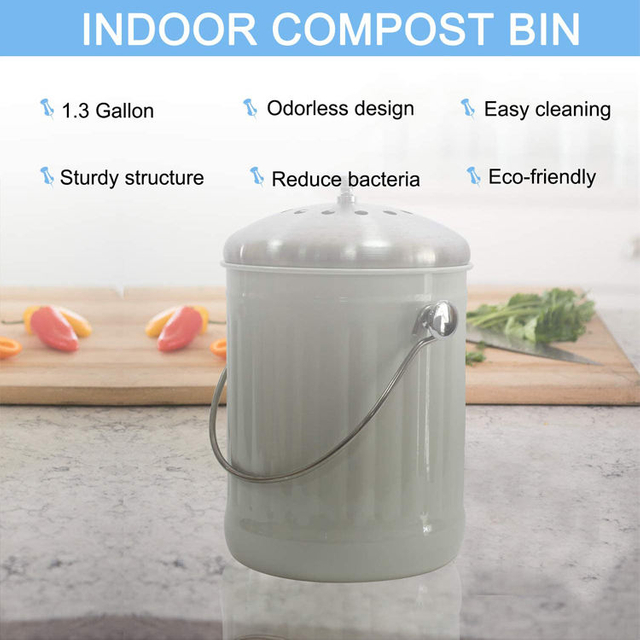 Cubo de cubo de compost de cocina de encimera de cocina de interior verde menta