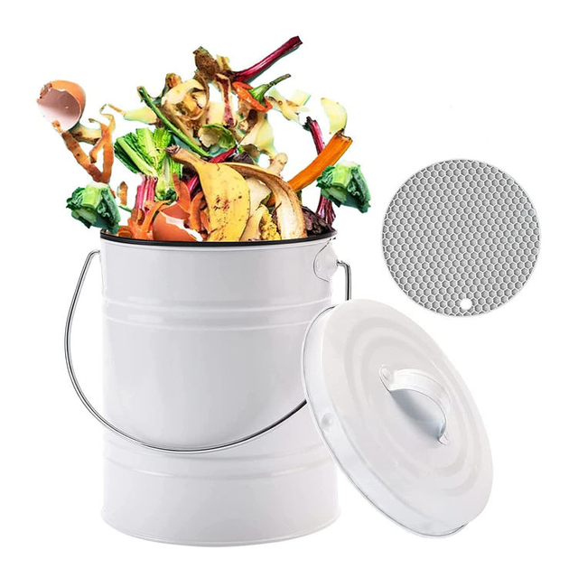 Contenedor compostable de alimentos redondo de metal para interiores para el hogar Papelera de compostaje Fibra de cocina