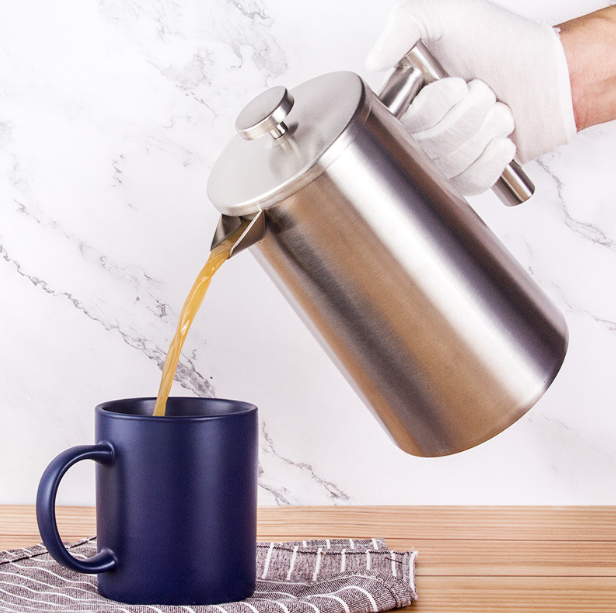 Prensa francesa de acero inoxidable, cafetera de doble pared con aislamiento de Metal, prensa de café y cafetera de té, fácil de limpiar y fácil de presionar