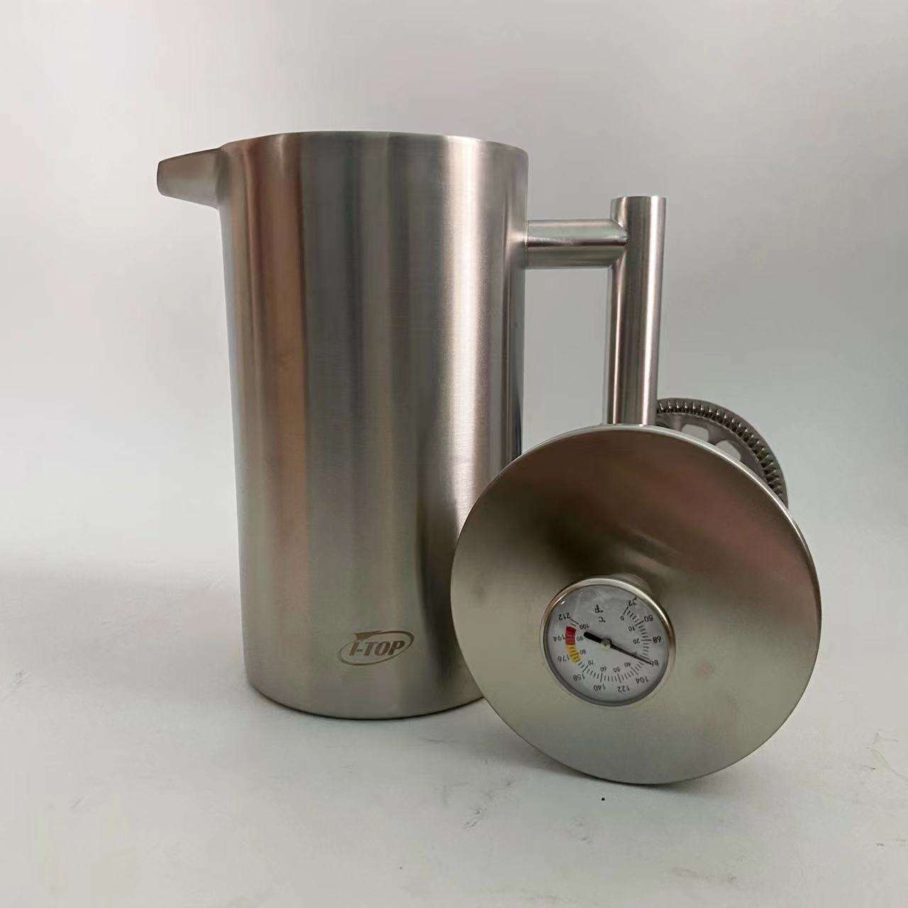 Prensa francesa de acero inoxidable de estilo clásico, cafetera de doble pared aislada de 34 oz, prensa francesa con termómetro de logotipo personalizado