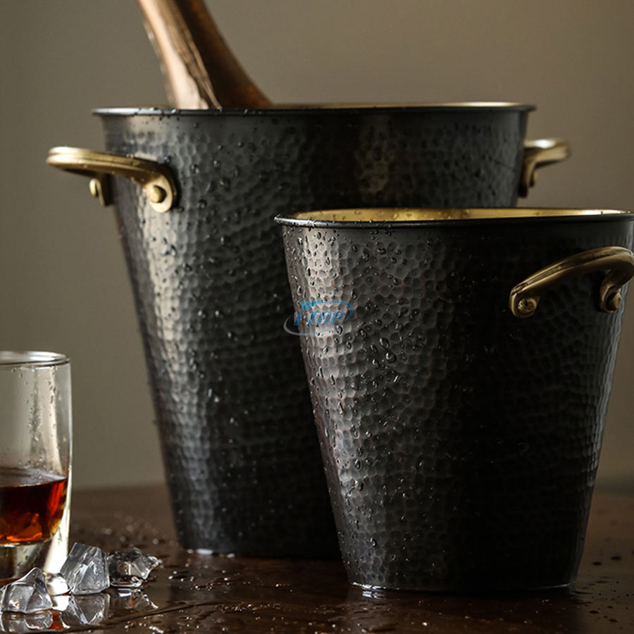 Cubo de vino de plata con logotipo personalizado 4L, cubo de Metal enfriador, cubo de hielo galvanizado con cuchara y tapa