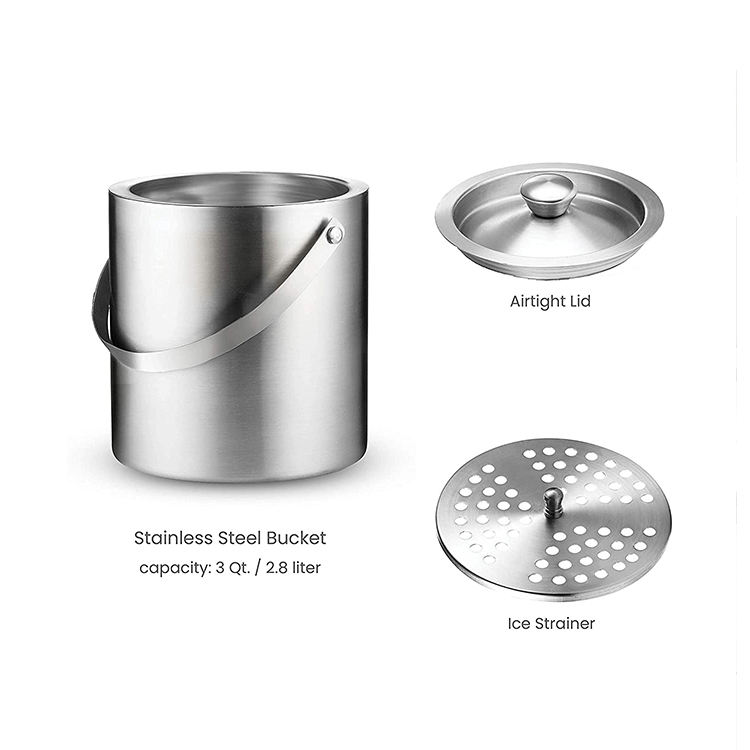 Cubo de hielo de Metal de alta calidad, enfriador de bebidas para fiestas, cubo de hielo aislado de acero inoxidable de doble pared para botella de vino