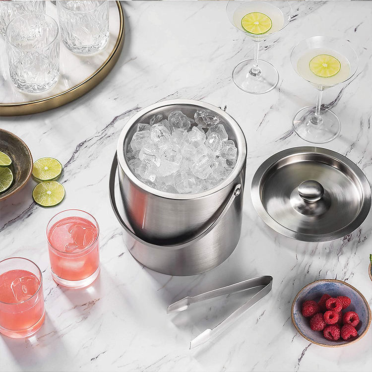 Cubo de hielo de Metal de alta calidad, enfriador de bebidas para fiestas, cubo de hielo aislado de acero inoxidable de doble pared para botella de vino