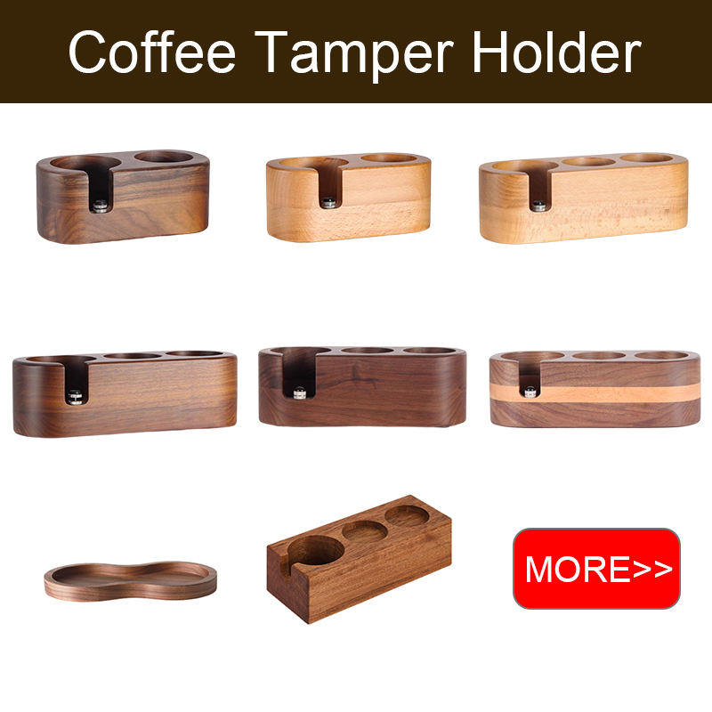 3 agujeros Filtro de café de madera Tamper Set Holder Accesorios para máquinas de espresso de madera Tamper Mat Stand Tamper Station para Cafe Home Hotel Restaurant Bar